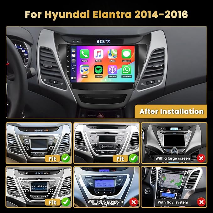 8 Core 4+64GB for Hyundai Elantra 2014-2016 Android 15 Car Stereo Wireless Apple Carplay, 9 Inch IPS Touchscreen Car Radio 59UI GPS Navigation WiFi 32EQ DSP Backup Camrea