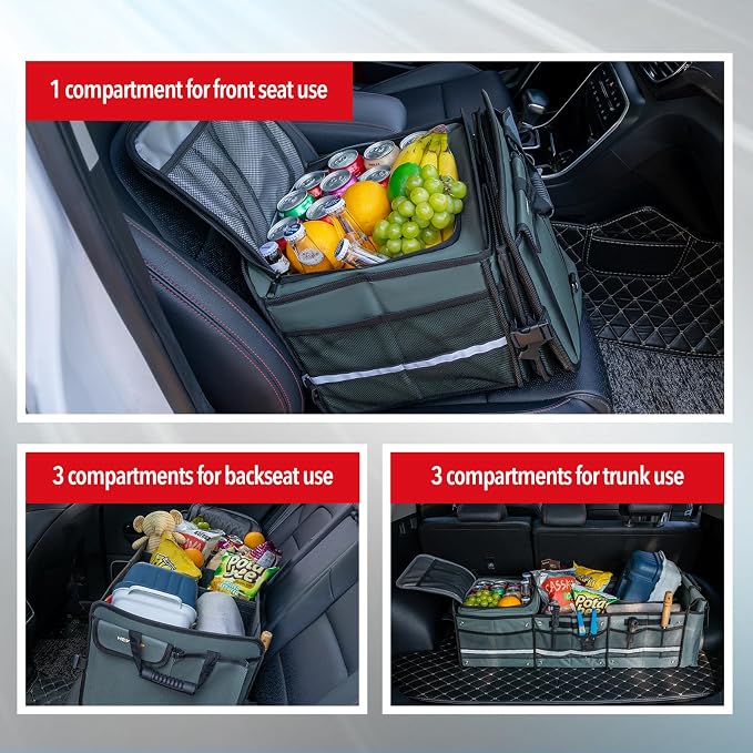 Farasla Waterproof Trunk Organizer with Insulated Leakproof Cooler Bag, Foldable Cover, Adjustable Securing Straps (4-in-1 w/Cooler, Gray)