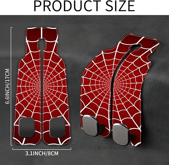 1 Pack Purse Hook for Car Red and White Spider Web Headrest Back Seat Hook Premium Leather Double Metal Hanger Storage Pack Bag Purse Holder Car Accessories