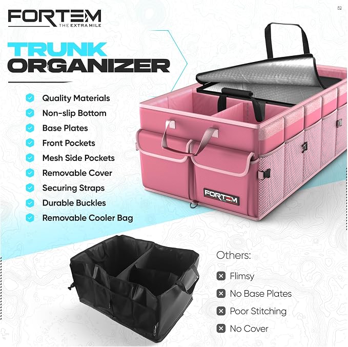 Trunk Organizer with Cooler For SUV Car Trunk, Foldable Storage, Car Accessories for Women Men, Collapsible Bag, 600D Oxford, Non Slip Bottom, Straps, Soft Cover (105L)
