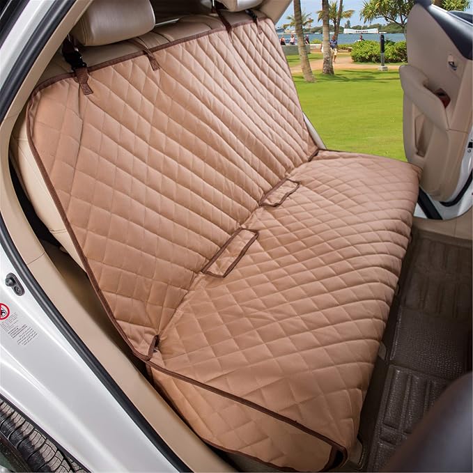 Bench Car Seat Cover Protector - Waterproof, Heavy-Duty and Nonslip Pet Car Seat Cover for Dogs with Universal Size Fits for Vehicles, Trucks & SUVs(TAN)