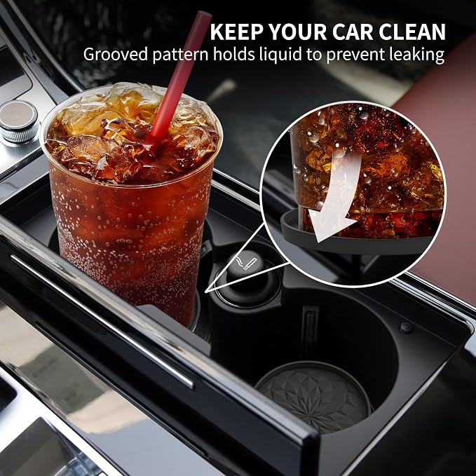 ME.FAN Car Coasters for Cup Holders [4 Pack] - 2.75In Silicone Auto Mug Mats - Universal Non-Slip Recessed Car Interior AccessoriesBlack