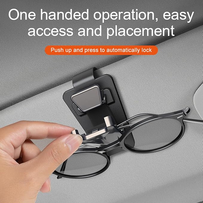 Sunglasses Holder for Car, Sun Visor Organizer Glasses Holder Clip | 2 Pack Metal One-Handed-Operation Sunglasses Holder for Car, Visor Glasses Case, Universal Car Eyeglass Storage Accessories