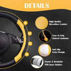 Line Rider Microfiber Leather Sporty Steering Wheel Cover Universal Fits for 95% Truck,SUV,Cars,14.5-15inch Anti-Slip Safety Comfortable Desgin (Black-Yellow)