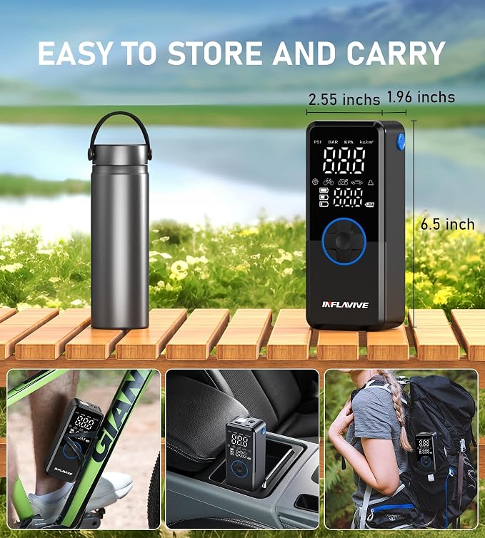 Tire Inflator Portable Air Compressor,4X Faster Inflation Cordless Tire Air Pump with Digital Gauge,Auto Shut-Off,LED Light,Electric Air Pump for Car Tires,SUV, Motorcycle, Bike, Balls(BLUE)
