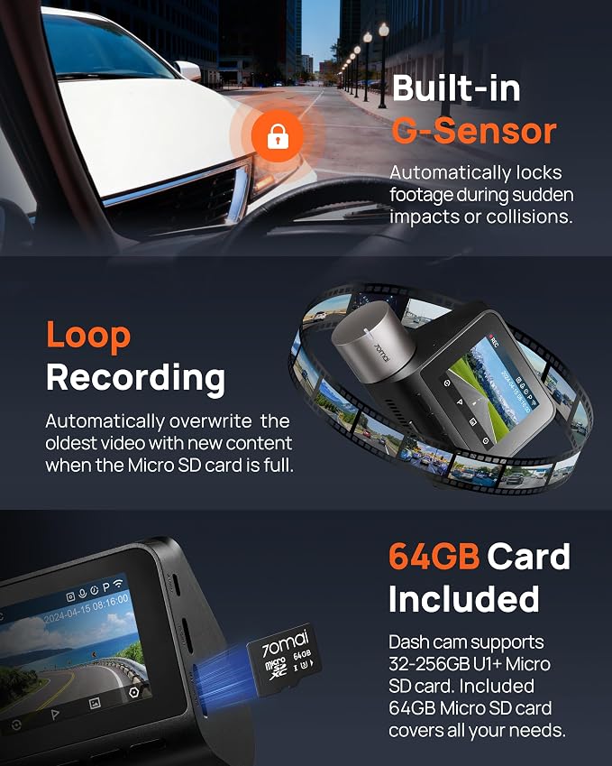 Dash Cam Front and Rear A510,1944P+1080P with STARVIS 2 IMX675 and 64GB Card, Dash Camera for Cars, 4G LTE Support, ADAS, Built-in GPS WiFi, APP Control, HDR, 24H Parking Mode, Loop Recording