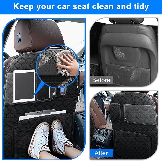 Back Seat Protector 2 Pack Fit for Honda Pilot Car Kick Mats with Touch Screen Tablet Holder Storage Organizer Waterproof Dirt Proof Faux Leather Auto Accessories for Kids (1 Pair Black)