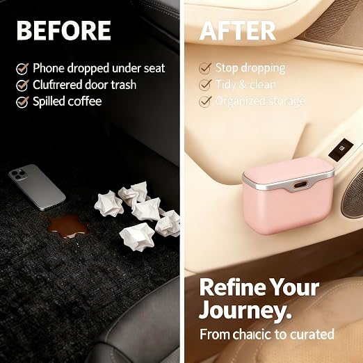 Car Trash Can with Lid - Leakproof Mini Garbage Bin for Door or Seatback,Premium ABS Auto Organizer,Space-Saving Car Garbage Can for Commuters,Families and Pet Owners,Fit for SUV,Sedan,Truck (Pink)