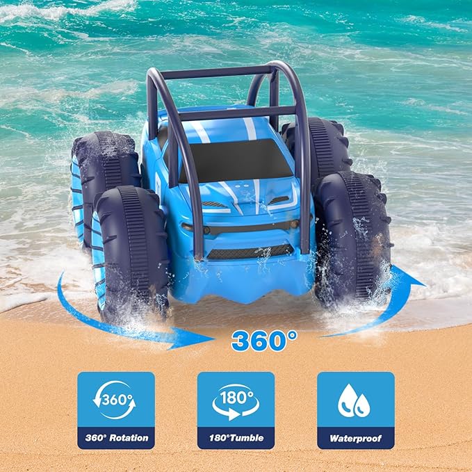 Amphibious Remote Control Car,Rechargeable RC Cars Toy 360° Flips Rotation Stunt Crawler 15KM/H 4WD All Terrain Outdoor Indoor Toy for Kids Boys Girls 3-12
