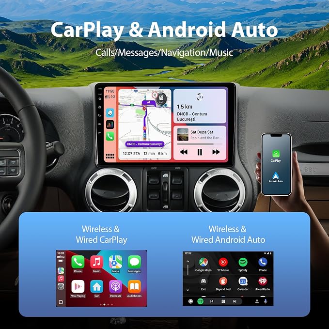 64G Car Radio for Jeep Wrangler JK 2007-2018/Compass/Grand Cherokee, 10.2" Touch Screen Plug and Play Android 13 Car Stereo Wireless Carplay/Android Auto/1080P Backup Camera/AM & FM/Canbus