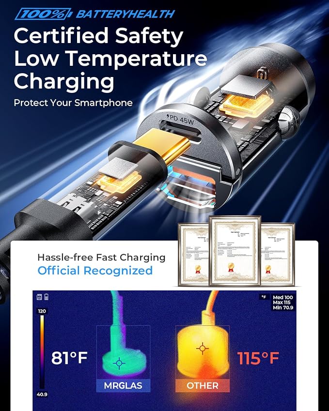 90W Fast iPhone 17/16 Car Charger, USB C Car Charger with Type C Cable, PD45W & QC45W, Flush Fit, All Metal, Cigarette Lighter RV Power Adapter for iPhone 17 16 Samsung S26 S25 Ultra Pixel 10