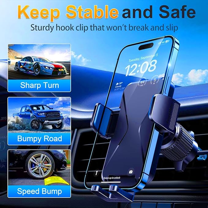 Cell Phone Holder for Car Mount Car Vent Phone Mount, 360° Rotatable, Hands-Free Air Vent Holder for iPhone Smartphones Camera Mounts(4-7 Inch)