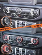 Climate Control Panel Knob Trim Kit & Light Control Switch Cover, Air Conditioner Knob Aluminum Alloy Ring for 2018-2024 Jeep Wrangler JL JLU & Gladiator JT, Interior Accessories, Red