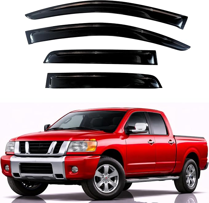 KPY Rain Guards Fit for 2004-2015 Nissan Titan Crew Cab, Out-Channel Window Visors Vent Wind Deflectors 4PC, Truck Accessories for 04-15 Titan Crew Cab (Full-Size Cabs)
