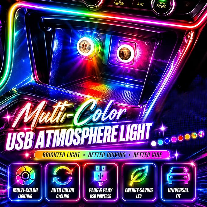 Ladybug USB LED Car Portable Interior Multi-Color Atmosphere Lamp | Portable Mini LED Night Light Auto Ambient Lighting, Universal Vehicle Bedroom Decor Car Accessories Gifts for Women Men