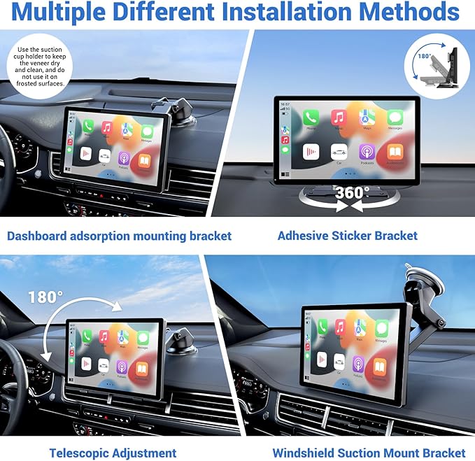 9" Wireless Apple Carplay Screen for Car & Android Auto with Backup Camera | Portable Touchscreen with OTA Update, GPS Navigation/Mirror Link/Voice Control/5.0 Bluetooth