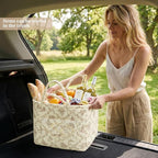 Floral Fabric Storage Basket Car Interior Storage Basket Underwear Sundries Laundry Baskets Supplies Home Organizer Bag (Coffee 1)