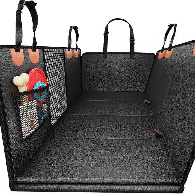 2026 Upgraded Large Dog Backseat Extender for Extended Cab Trucks, Hard Bottom PU Leather Dog Car Seat Cover for Back Seat Holds 500lbs, Waterproof Dog Hammock Pet Rear Seat Protector