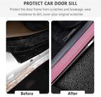 4PCS Car Door Sill Protector with Scraper,Carbon Fiber Car Door Protector Edge Guards for Front Rear Door Sills,Universal Anti-Scratch Car Door Threshold Strips (Pink)