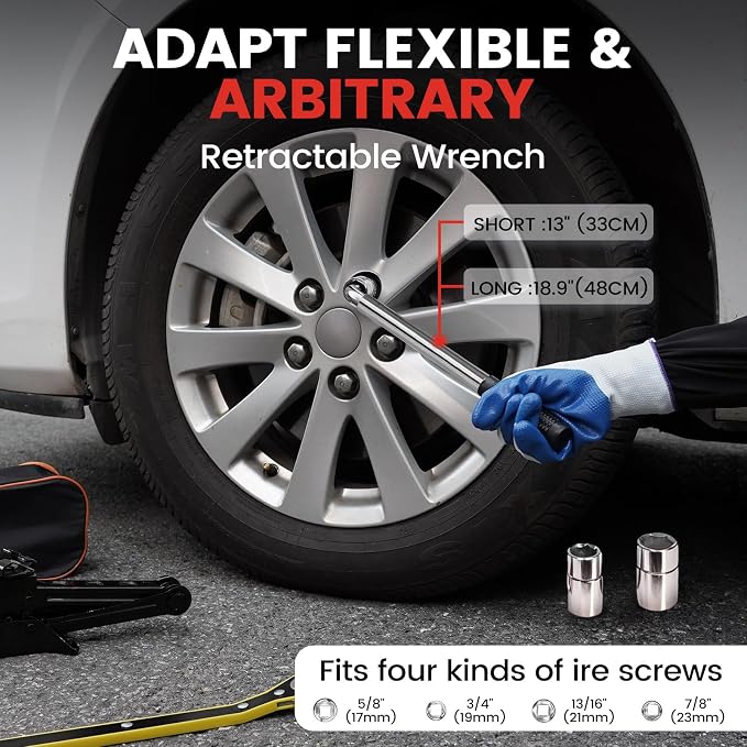 Scissor Jack Lift 2T, Car Jack Kit Tire Jack with Ratchet Wrenches & Telescopic Wrenches, Universal Emergency Kit 4409 lbs, Portable Tire Changing Kit for Vehicle/SUV/MPV