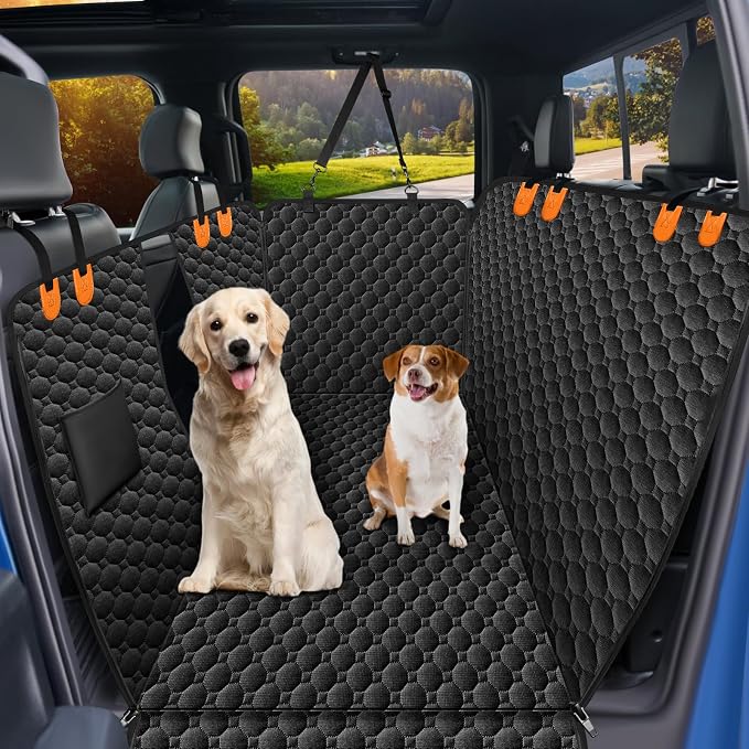 Waterproof Dog Hammock for Truck, Compatible with F150/RAM, Orange | Visible Mesh Window,Great Gift,Storage Pockets,Effortless Cleaning, designed for full-size trucks, water-resistant polyester