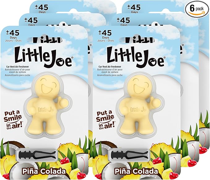 Little Joe 96412-6PK Pina Colada Scent Car Air Freshener Vent Clip, Fights Odors for up to 45 Days, Long-Lasting Freshness, Cute Car Odor Eliminator, Pack of 6
