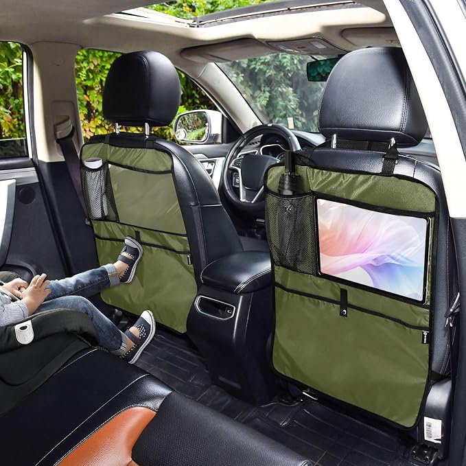 Seat Back Organizer Army Green Kick Mats Backseat Protector, Back of Seat Protector for Kids Feet Car Seat