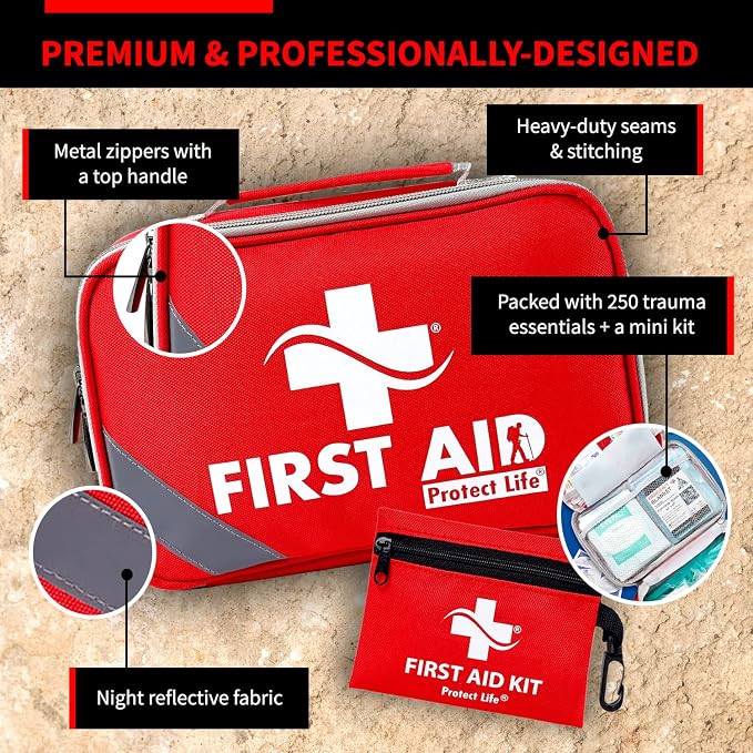 Survival First Aid Kit for Home/Business, Camping Survival Kits | Mini Travel First Aid Kit | Camping Equipment | Small Kits for Car | Outdoor Emergency Survivals Pack - 250pcs