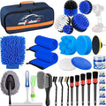 31Pcs Car Detailing Brush Set, Car Detailing Kit, Auto Detailing Drill Brush Set, Car Detailing Brushes, Car Wash Cleaning Tools Kit for Interior, Exterior, Wheels, Blue