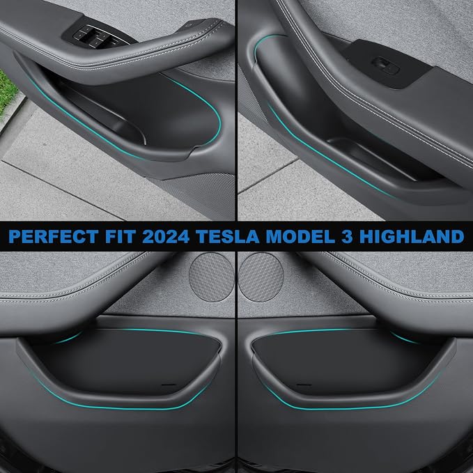 Door Side Organizer for Tesla Model 3 2026, Upgraded Soft Silicone Door Protector Slot Pockets Storage Box for Tesla Model 3 Highland 2024-2026, Black-4PCS