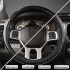 Customized Auto Car Steering Wheel Cover for Dodge RAM 1500 2500 3500, 15.5-16 inch (Black+Gray Line-Large Size)