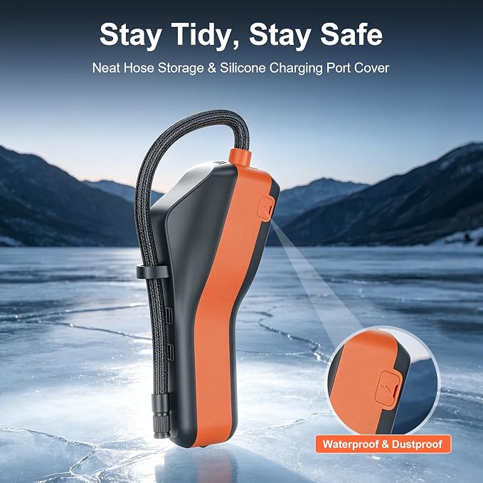 CAP02 Tire Inflator Portable Air Compressor, Fast Inflation Bike Pump with Digital Pressure Gauge and LED Light, 150PSI Portable Air Pump for Car Tires, Motorcycle, Bike, Ball
