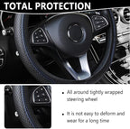 Leather Steering Wheel Cover,Anti Slip Car Steering Wheel Cover for Car Decorations & Steering Wheel Protections,Universal 15Inch Wheel Cover Car Interior Accessories for Men & Women (Black+Blue)