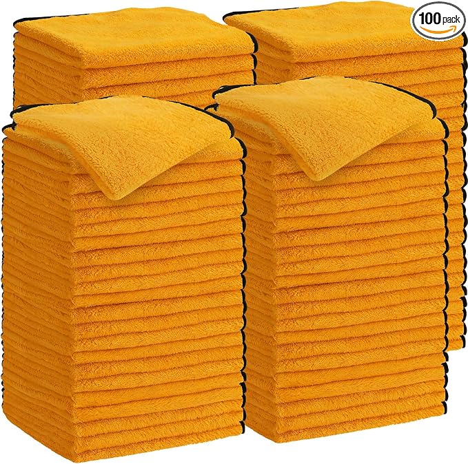 100 Pcs Yellow Microfiber Towels: 16"x16" Microfiber Drying Towels Bulk Micro Fiber Car Cleaning Cloth for Cars Drying Washing Polishing Cleaning Household Supplies