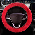 Furry Car Steering Wheel Cover, Fluffy Soft Warm Plush Non-Slip, 14 1/2-15 inch, for Women Girls, Red