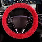 Furry Car Steering Wheel Cover, Fluffy Soft Warm Plush Non-Slip, 14 1/2-15 inch, for Women Girls, Red