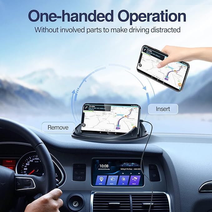 Car Phone Holder, Car Phone Mount Silicone Car Pad Mat for Various Dashboards, Slip Free Desk Phone Stand Compatible with iPhone, Samsung, Android Smartphones, GPS Devices and More, Black