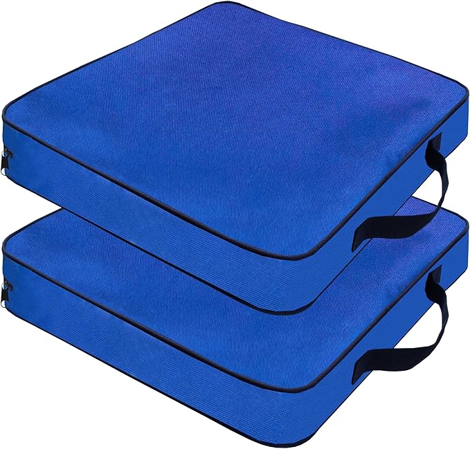 2 Pack Blue Stadium Seat Cushions for Bleachers, Extra Thick 2.4" Waterproof 600D Oxford Cushion with Handle & Zipper, Portable Indoor Outdoor for Sports Events, Office Chairs, Beaches