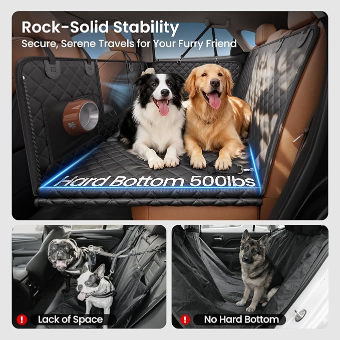 2.0 Hard Bottom Back Seat Extender for Heavy-Duty Dogs, Dog Truck Seat Cover with Cushion Sponge, Waterproof Dog Hammock with Mesh Window for Car, Universal Fit for Crew Cab Truck/SUV, XL Black