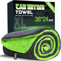 PUGPIU 1400GSM Large Microfiber Car Drying Towel Detailing 24"x36" | XL Super Absorbent Microfiber Towels - Edgeless with Twisted Loop - No Lint Streak for SUV Truck Car Detailing (Green)