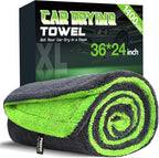PUGPIU 1400GSM Large Microfiber Car Drying Towel Detailing 24"x36" | XL Super Absorbent Microfiber Towels - Edgeless with Twisted Loop - No Lint Streak for SUV Truck Car Detailing (Green)