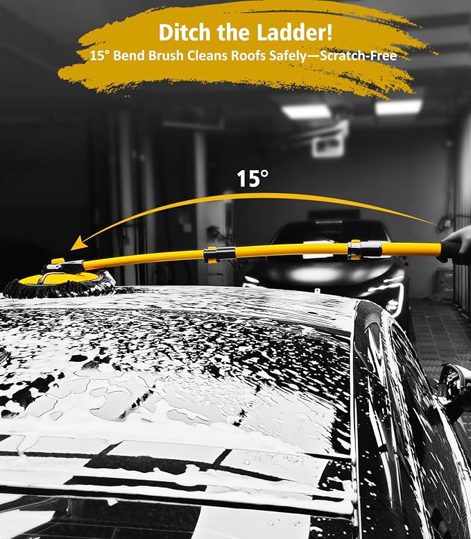 Car Wash Kit, Extendable Car Wash Brush Mop with Long Handle, 5pcs Detailing Brush, 1pc Wheel Brush and Microfiber Towel Car Cleaning Kit Supplies Accessories, Ginger