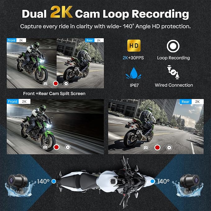 Motorcycle CarPlay Screen with Android Auto – 5” Waterproof GPS, Pantalla para Moto, Apple CarPlay, Navigation System for Motorcycle, Dual 2K Dash Cam Bluetooth Audio & TPMS (No SD Card)