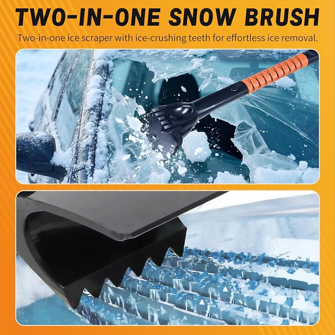 2-in-1 Upgrade 44" Extendable & Removable Snow Brush with Ice Scraper for Car Windshield, 360° Pivoting Brush Head, EVA Foam Grip for SUV, Trucks, Auto