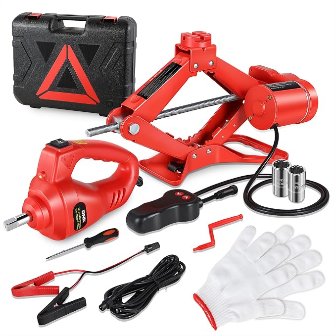 3T Portable Electric Scissor Lift Jack Kit - 4.7'' - 13.8''(12-35cm) 12V Lifting Range Electric Car Jack & Impact Wrench for Auto Sedan SUV Repair, TOOLS-00281