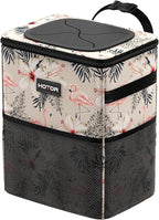 Car Trash Can with Lid and Storage Pockets - 100% Leak-Proof Organizer, Waterproof Garbage Can, Multipurpose Trash Bin for Car, 2 Gallons, Flamingo