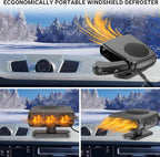 12V Car Heater, 200W Portable Windshield Defroster with Heating/Cooling Fan and Plug in Cigarette Lighter Fast Heating Defrost Defogger with Ergonomic Handheld Design for All Kinds of Cars (Black)