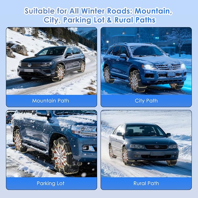 Qoosea Snow Chains 8Pcs Tire Chains Snow Chains for Car SUV Tire Chains with Tightening Buckles Universal Anti-Slip Snow Tire Chains Tire Cables Durable Chains for Tires Heavy Duty