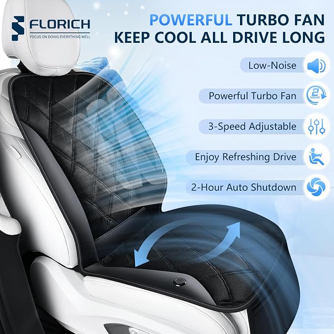 Cooling Car Seat Cover Ventilated Car Seat Cushion with 3-Speed Adjustable Cooling Car Seat Pad Universal Fit Car SUV Truck Van for Summer Driving, Black