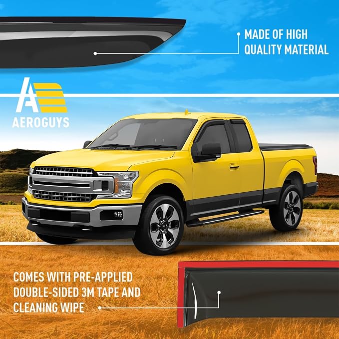 Extra Durable Window Deflectors Tape-On Window Visors Rain Guards Fit for Ford F150 2015-2026 SuperCab, Sun Visors, Wind Vent for Shades, Exterior Car Accessories - 4pcs. AG0721